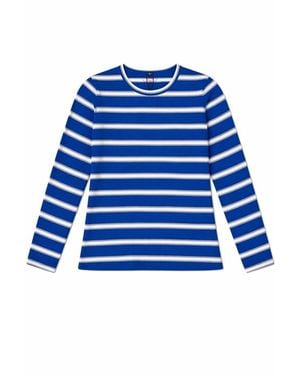 46227 Striped Flatlock Stitch Long Sleeve Tee - Blue