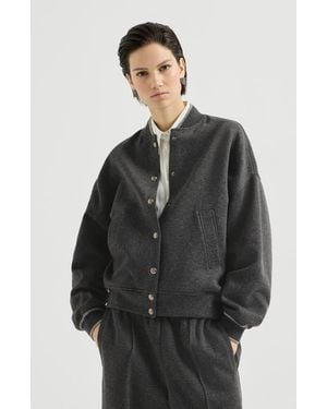 Brunello Cucinelli Techno Cotton And Cashmere Interlock Bomber Jacket - Gray