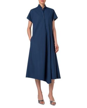 Akris Punto Asymmetric Cotton Poplin Midi Shirtdress - Blue