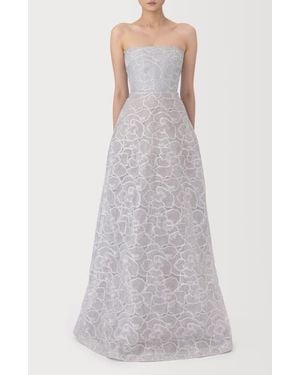 SAU LEE Yvonne Floral Embroidered Strapless Gown - Multicolor