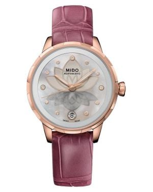 MIDO Rainflower Diamond Night Mode Automatic Leather Strap Watch, 34Mm - Gray