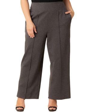 Kiyonna High Waist Wide Leg Ponte Pants - Black