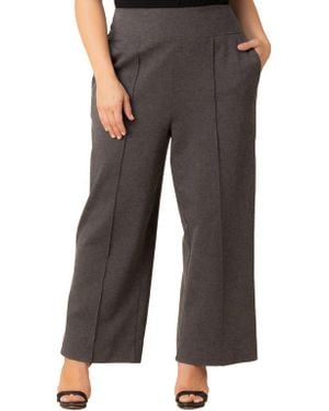 Kiyonna High Waist Wide Leg Ponte Pants - Black