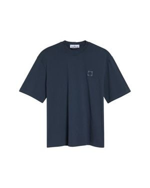 Stone Island Logo Patch Cotton T-Shirt - Blue
