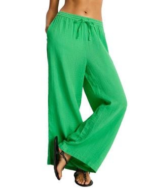 Sea Level Sunset Beach High Waist Cotton Gauze Cover-Up Pants - Green