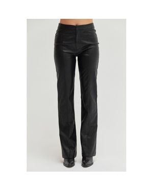 Crescent Faux Leather Straight Leg Pants - Black