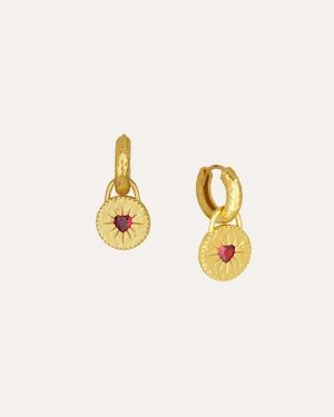 Ottoman Hands Garnet Heart Huggie Earrings - Natural