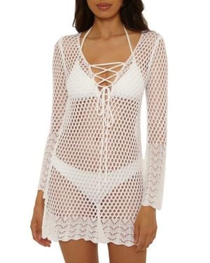 Becca Treasure Island Long Sleeve Reversible Open Knit Cover-Up Tunic - Natural