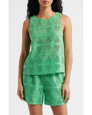 Ichi Open Stitch Sleeveless Top - Green