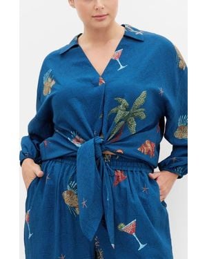 City Chic Tia Oversize Tie Front Top - Blue