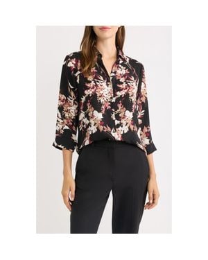Anne Klein Roll Tab Woven Top - Black