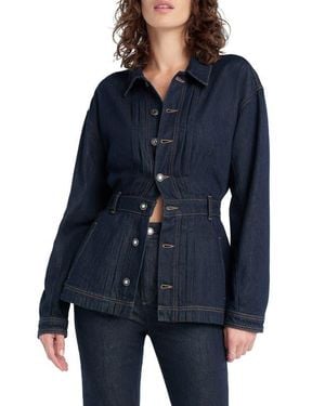FAVORITE DAUGHTER The Jade Denim Button-Up Peplum Jacket - Blue