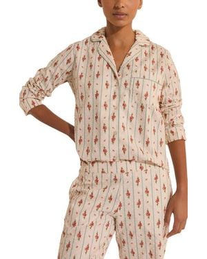 Etam Orea Floral Swiss Dot Chemise Button-Up Pajama Shirt - Multicolor