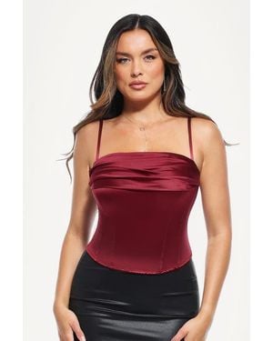 Popilush Draped Sculpting Floral-Print Camisole Top - Red