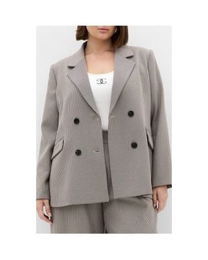 City Chic Hailey Checked Double Breasted Jacket - Gray