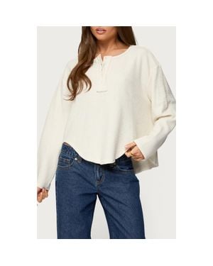 Edikted Alisia Oversize Waffle Knit Henley - White