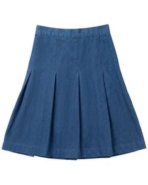 PINKY PROMISE Denim Pleated Side Zipper Elastic Waist Skirt - Blue