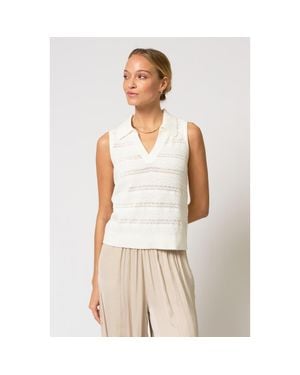 Central Park West Avery Pointelle Johnny Collar - White