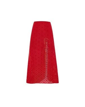 Pcfg The Broderie Anglaise Edit Embroidered Midi Skirt With Side Slit And Ribbon Tie