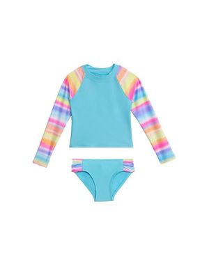 Aqua Green Toddlers Longsleeve Rashguard 2-Piece Swimwear Set - Blue