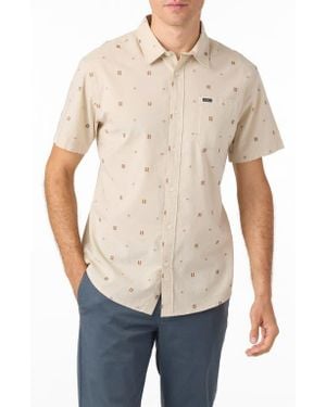 O'neill Sportswear Shields Geo Pattern Short Sleeve Stretch Cotton Button-Up Shirt - Green