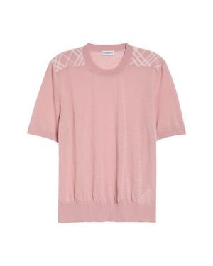 Burberry Winnie Check Trim Wool & Silk Sweater - Pink
