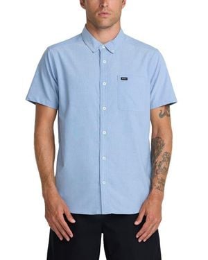 RVCA That'Ll Do Slim Fit Solid Short Sleeve Button-Down Shirt - Blue