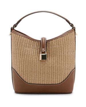 Mango Contrasting Canvas & Faux Bucket Bag - Brown