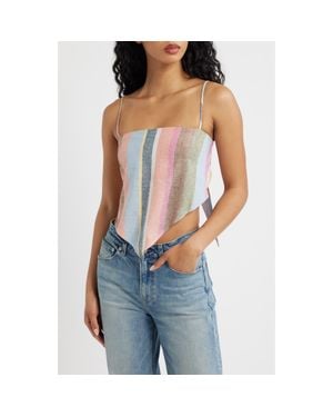 Wayf Rio Stripe Linen Blend Handkerchief Top - Pink