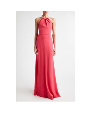 St. John Fluid Stretch Crepe Halter Neck Gown - Red