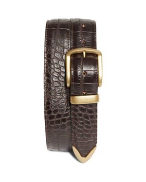 Noah Croc Embossed Metal Tip Leather Belt - Brown