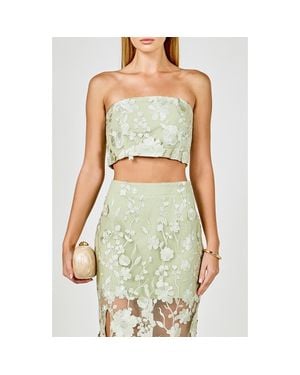 Endless Rose Floral Embroidered Strapless Crop Top - Green