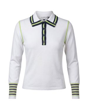 Viva K Striped Button Placket Contrast Sleeve Sweater - Gray