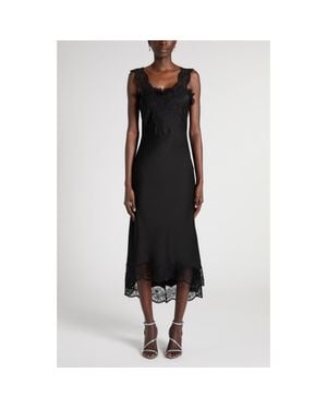 McQueen Lace Trim Satin Cocktail Dress - Black