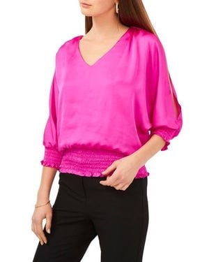 Chaus V-Neck Smocked Waist Blouse - Pink