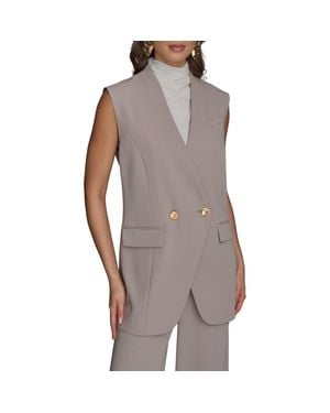 Donna Karan Pinstripe Double Breasted Vest - Gray
