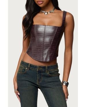 Edikted Shana Croc Embossed Faux Leather Corset Top - Black