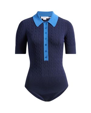 GOOD AMERICAN Cable Polo Bodysuit - Blue