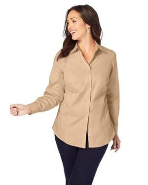 Jessica London Wrinkle-Free Stretch Poplin Shirt - Natural