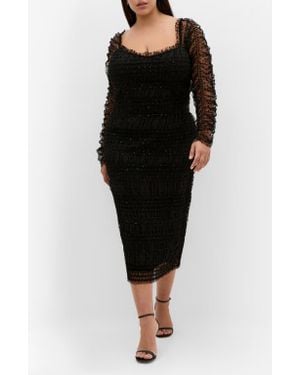 City Chic Sofie Swiss Dot Long Sleeve Cocktail Dress - Black