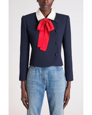 Valentino Garavani Layered Collar & Bow Wool Crepe Jacket - Blue