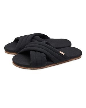 feel good Quilted Cross-Strap Slipper House Shoes - Black