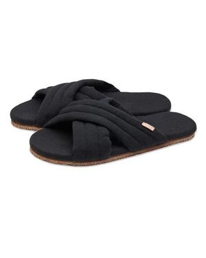 feel good Quilted Cross-Strap Slipper House Shoes - Black