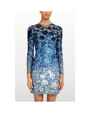 Jenny Packham Jazz Sequin-Embellished Floral-Pattern Mini Dress - Blue