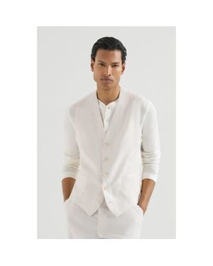 Brunello Cucinelli Linen Micro Chevron Waistcoat - White