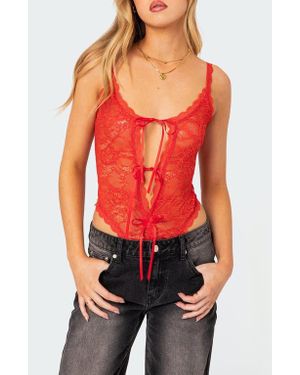 Edikted Maribelle Tie Front Lace Bodysuit - Red