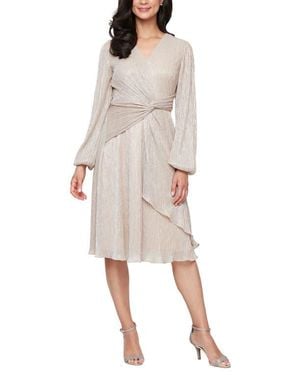 Sl Fashions Knot Front Long Sleeve Metallic Chiffon Cocktail Dress - Natural
