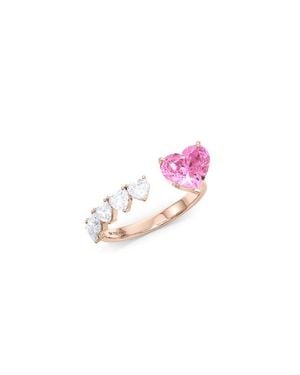 HauteCarat Floating Hearts Lab Created Diamond Ring - Pink