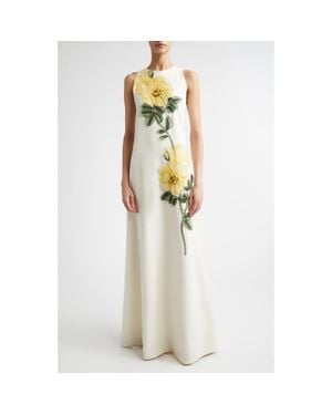 Lela Rose Peony Embroidered Appliqué Column Gown - Metallic