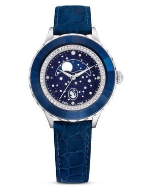 Swarovski Octea Moon Leather Strap Watch, 37Mm - Blue